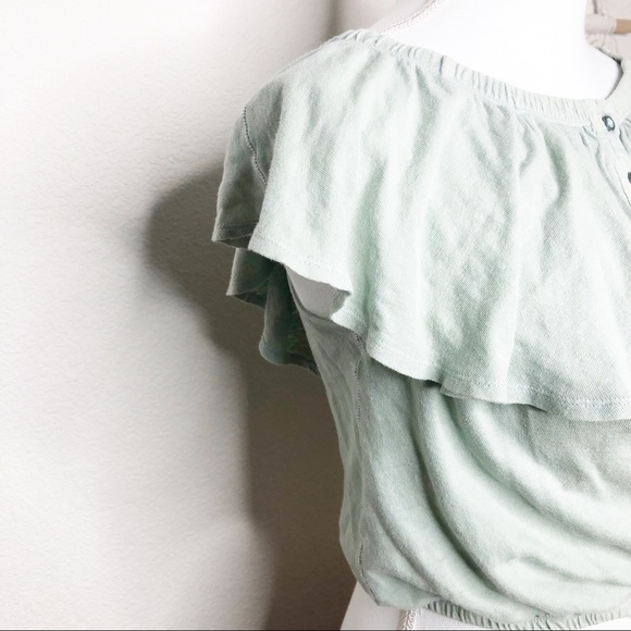 Free People Cropped Mint Boho Off Shoulder Top - Picture 4 of 6
